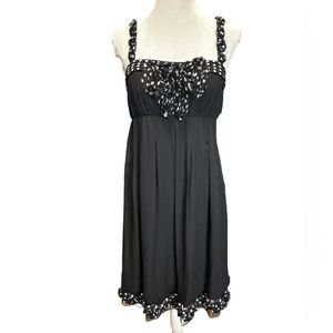 Sue Wong Black and White Midi Dress with Elegant Pleats